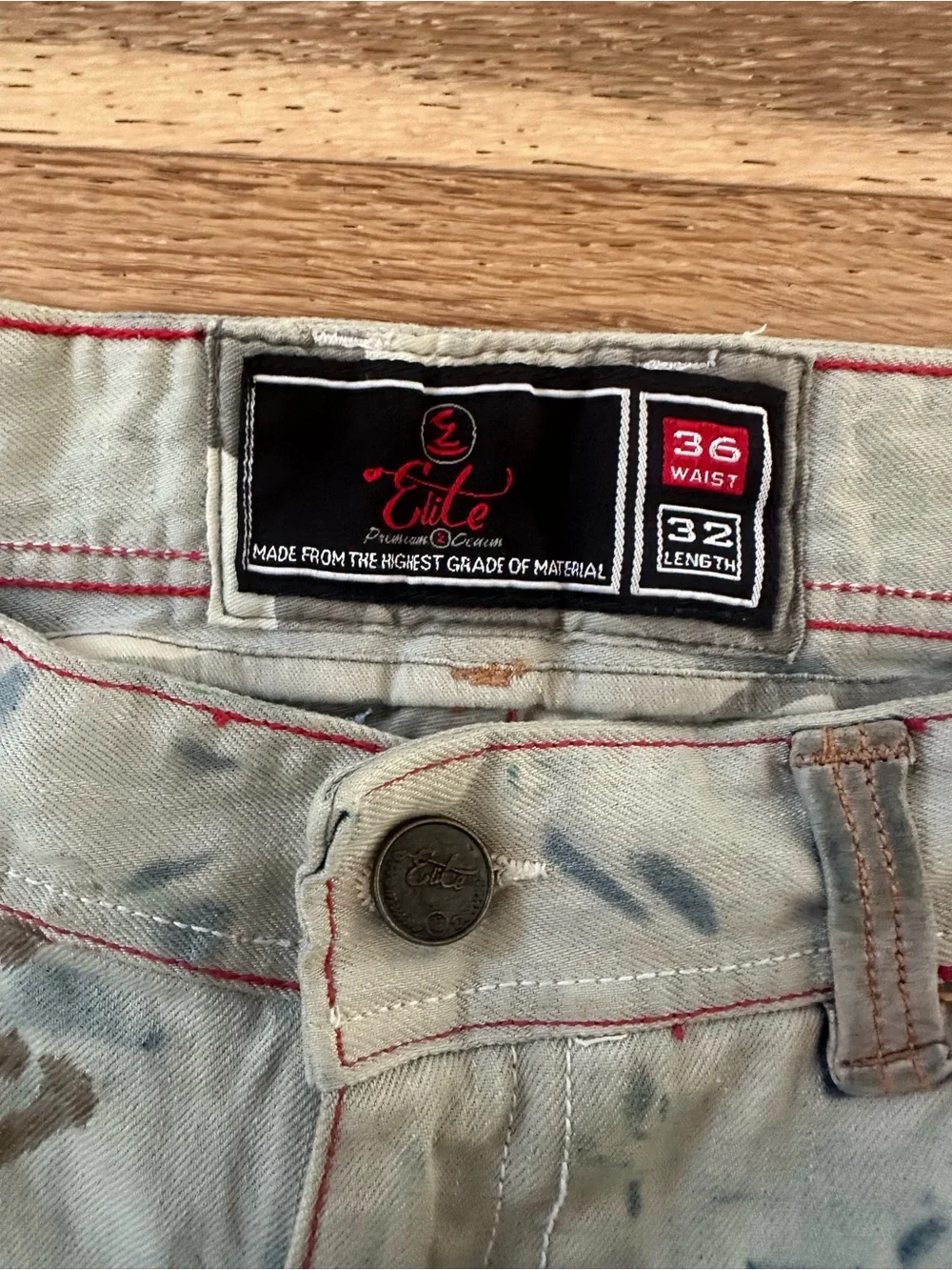 Elite Premium Denim Washed Jeans in Light Teal & Brown Wash - Picture 2 of 7